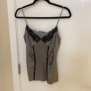 Diane von Furstenberg Grey and Black Silk Lace Camisole